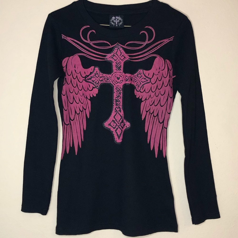 Women’s Old Skool Black Cross/Angel Long Sleeve Shirt